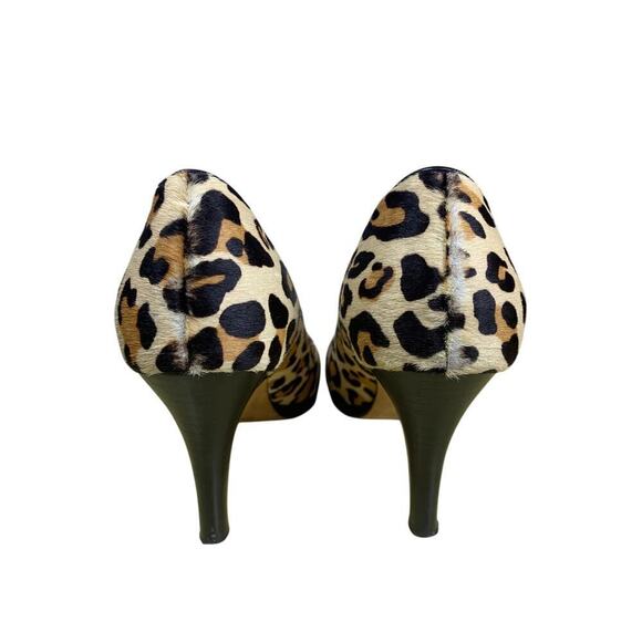 Cole Haan Nike Air Leopard Print Calf Hair Peep-Toe Heels Size 8B - Picture 5 of 11